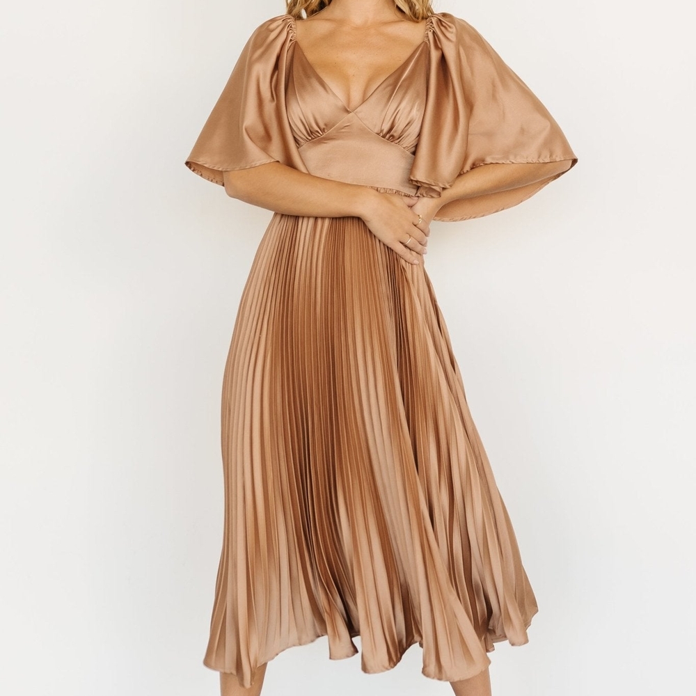 Baltic Born Satin Tan Midi Dress